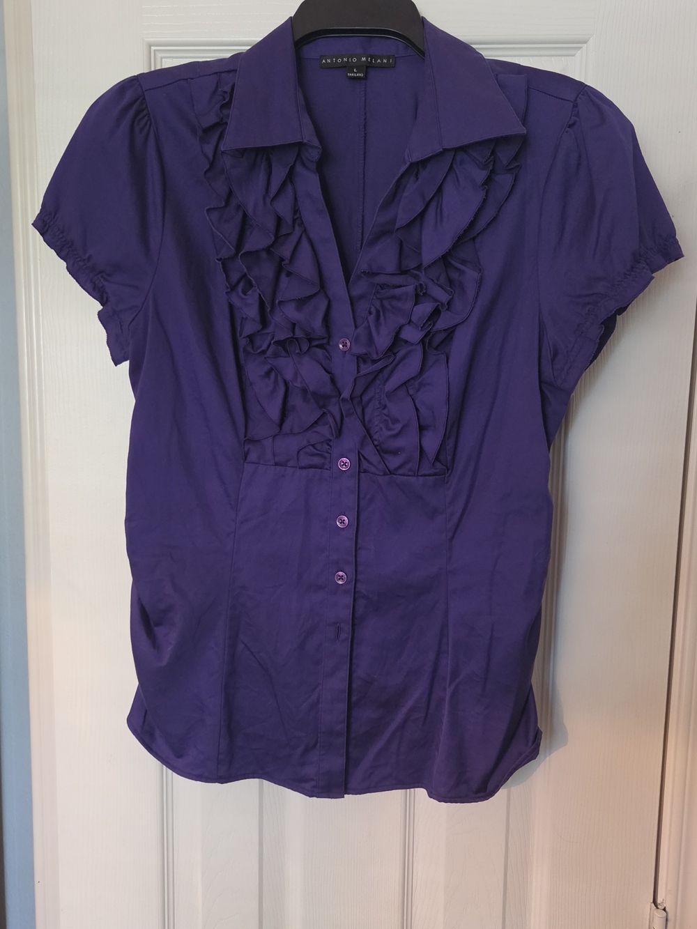 Antonio Melani Ruffle Blouse in Purple Size Large Like New